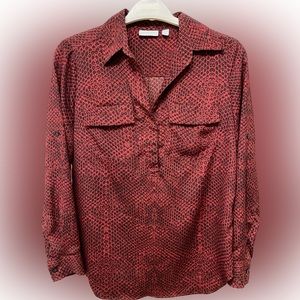 New York & Co. red snake print long sleeve blouse
